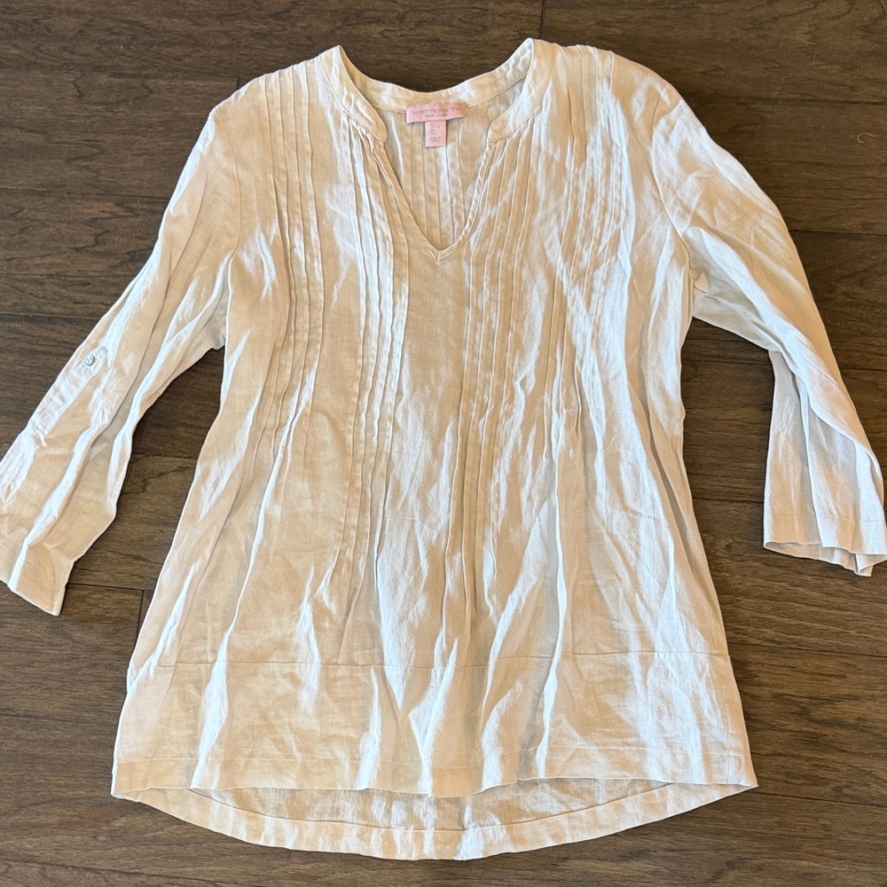 Saint Tropez 100% linen V-Neck Blouse